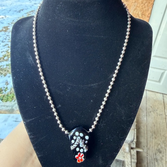 925 Sterling Silver Jewelry - 925 Sterling Silver Bead Ball Necklace with Ceramic Sandal Pendant